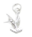 Humming bird 2D sterling silver charm .925 x 1 Hummingbird birds charms