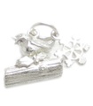 Pettirosso sul ceppo con fiocco di neve in argento sterling charms .925 x1 Christmas Charms