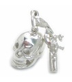 Skalle med Pistol sterling silver charm .925 x 1 Pistols vapen charm