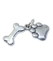 Charm de plata de ley con estampado de pata de perro y hueso .925 x 1 Charms de perrito