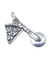 Pizza Slice & Cutter Sterling Silber Charm .925 x 1 Pizzas Charms