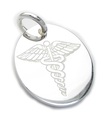 Oval medical alert disc sterling silver large charm pendant .925 x 1