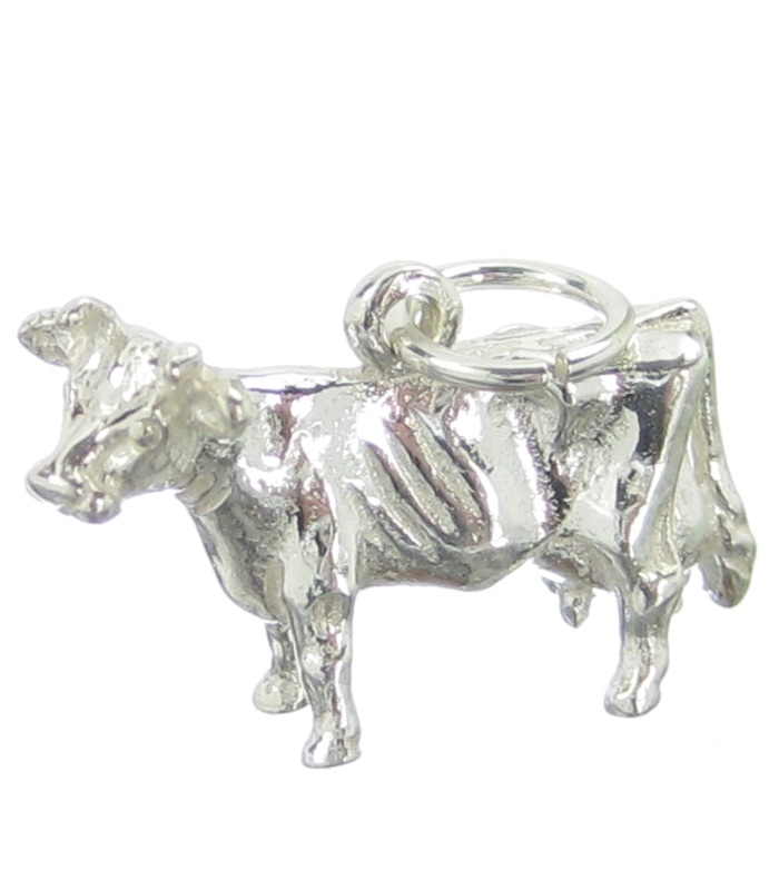 Cow sterling silver charm .925 x 1 Cows Bovine charms --SFP