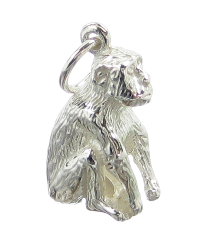 Sitting Monkey sterling silver charm .925 x 1 Apes Monkeys charms --SFP